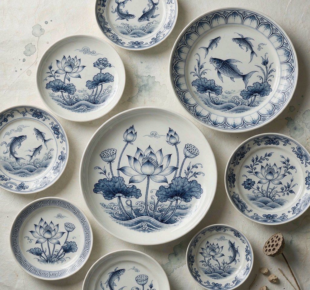 Blue and White Lotus Plates