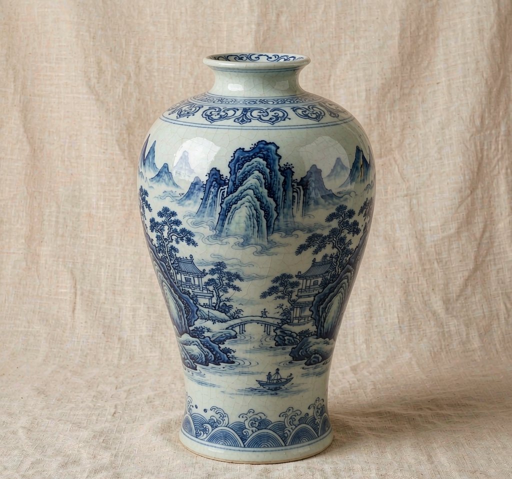 Blue and White Landscape Vase